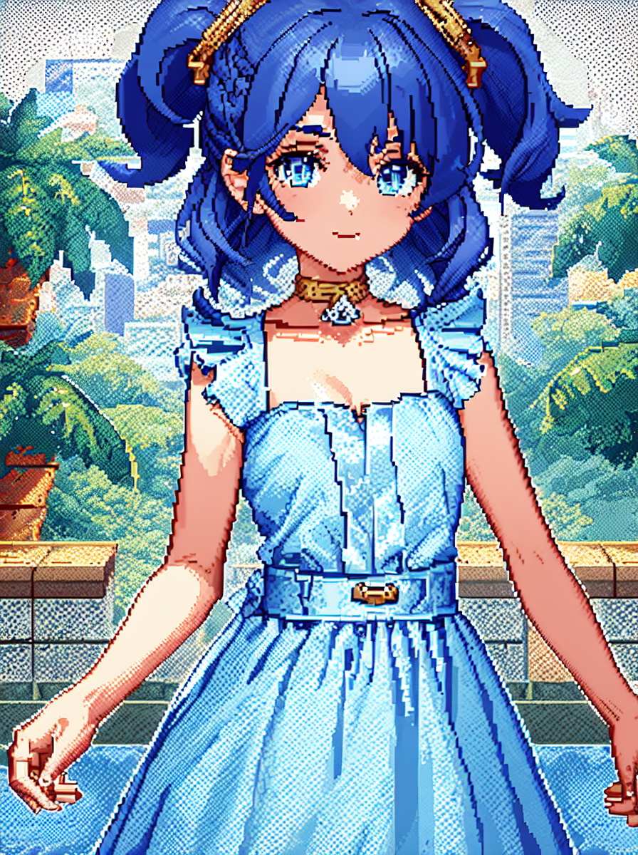 1girl, blue hair, (pixel art), small details, ultra detailed